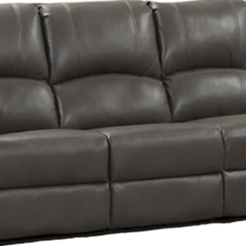 Gray Leather Lizzy Sofa and Loveseat Set with Manual Reclining and Solid Wood Frame