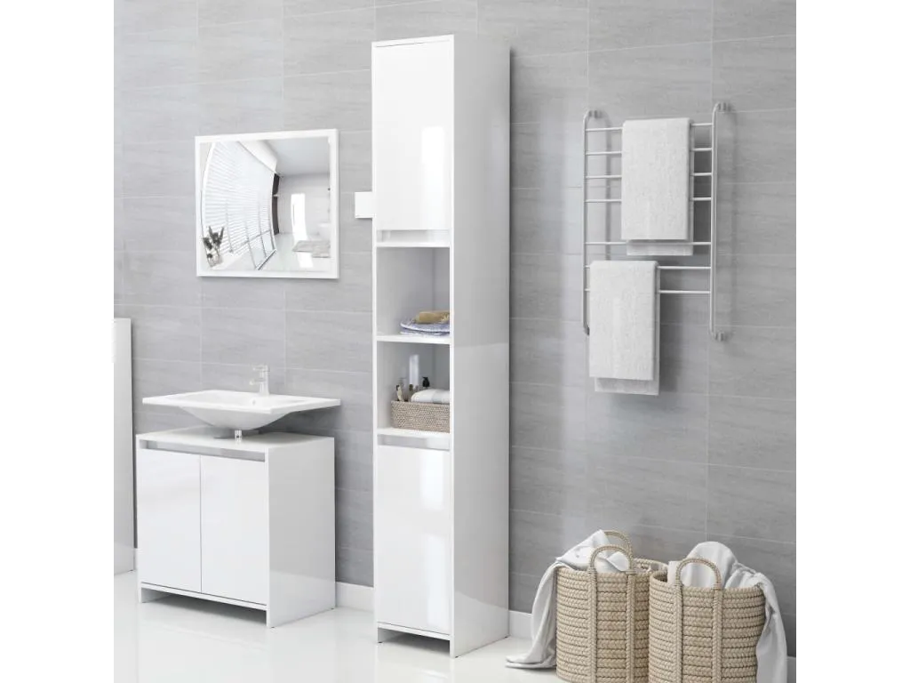 Armario baño Luxmbls contrachapada blanco brillo 30x30x183.5 cm 21855VDXV