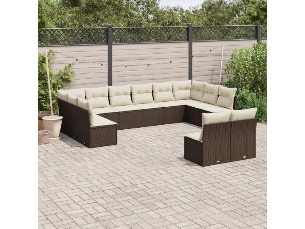 Set de sofás de jardín y cojines 12 pzas ratán sintético marrón 68548ADVI