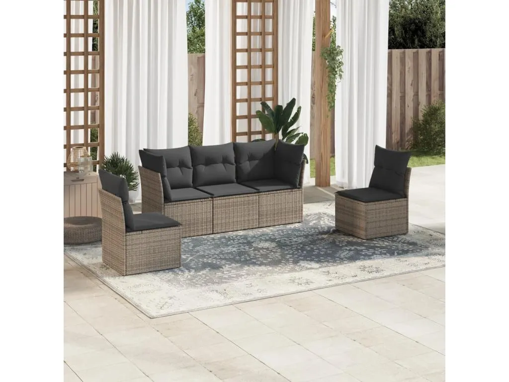 Juego de sofás jardín con cojines 5 pzas ratán sintético gris vbzx94205