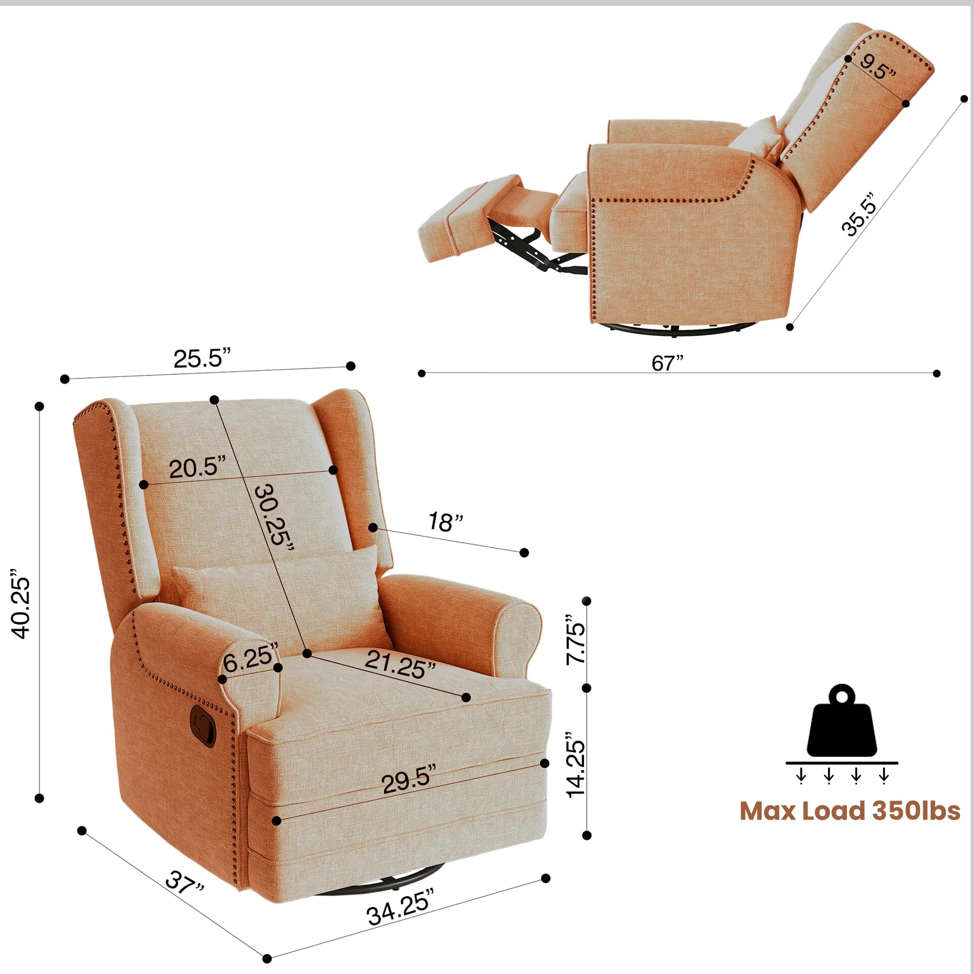 Royalcraft Swivel Nursery Glider Recliner, Comfy Upholstered Glider Chair with Lumbar Pillow and Footrest, Beige - Image 22