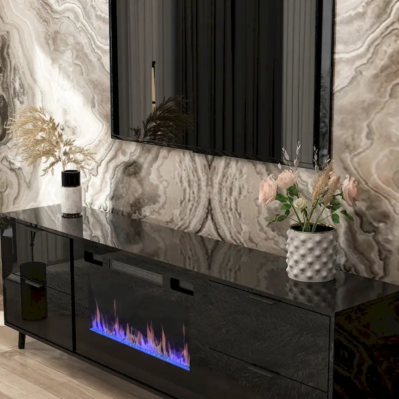 Electric Fireplace TV Stand Entertainment Center with LED Flame Effects and Remote Control