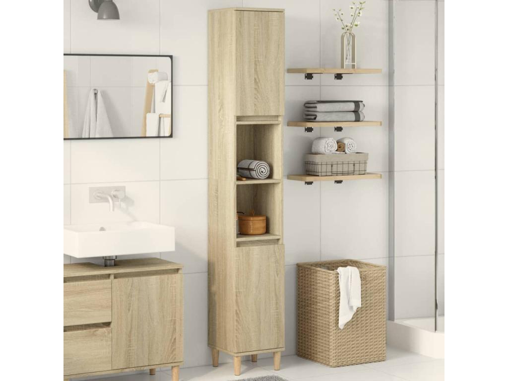 Armario de baño madera contrachapada roble Nestleano 30x30x190 cm