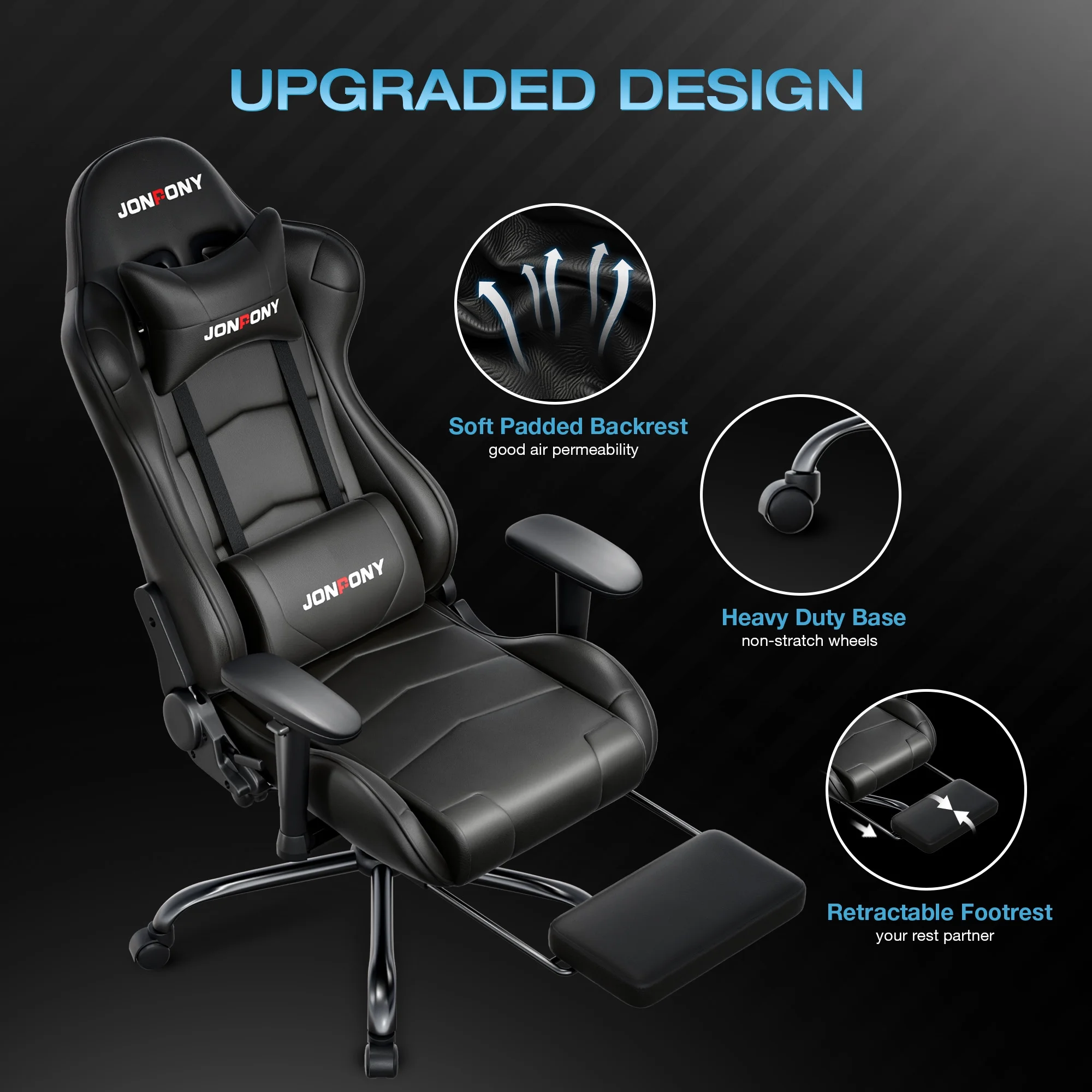 JONPONY Big and Tall 500LBS Gaming Chair, Ergonomic Design, Gamer Chair PU Leather with Footrest and Lumbar Support, High Back Office Chair Support 8 Hours Long Sitting,Red Computer Chair,Red - Image 76