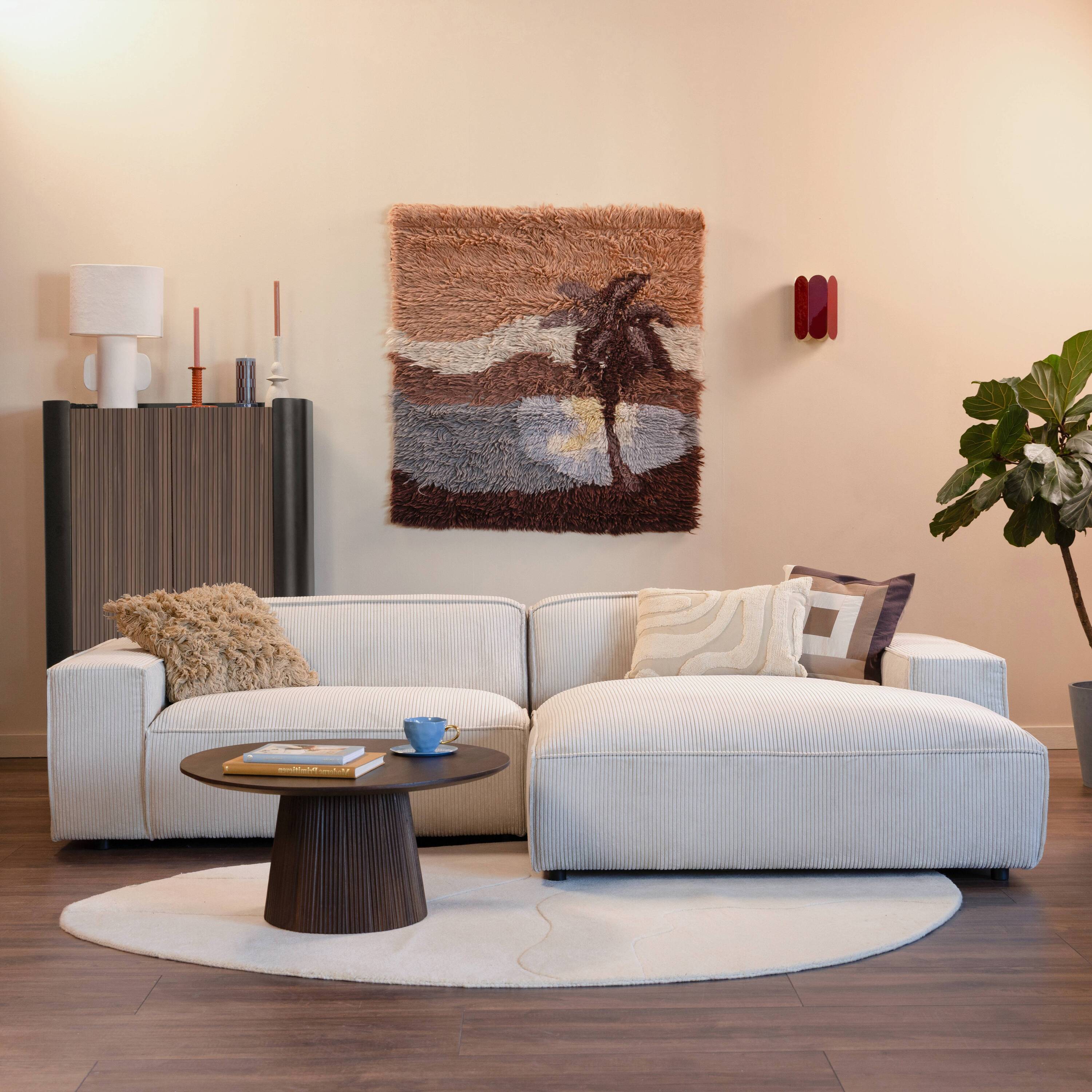 Blokker Chunky Hoekbank met Chaise Longue Rechts - Rib - Latte
