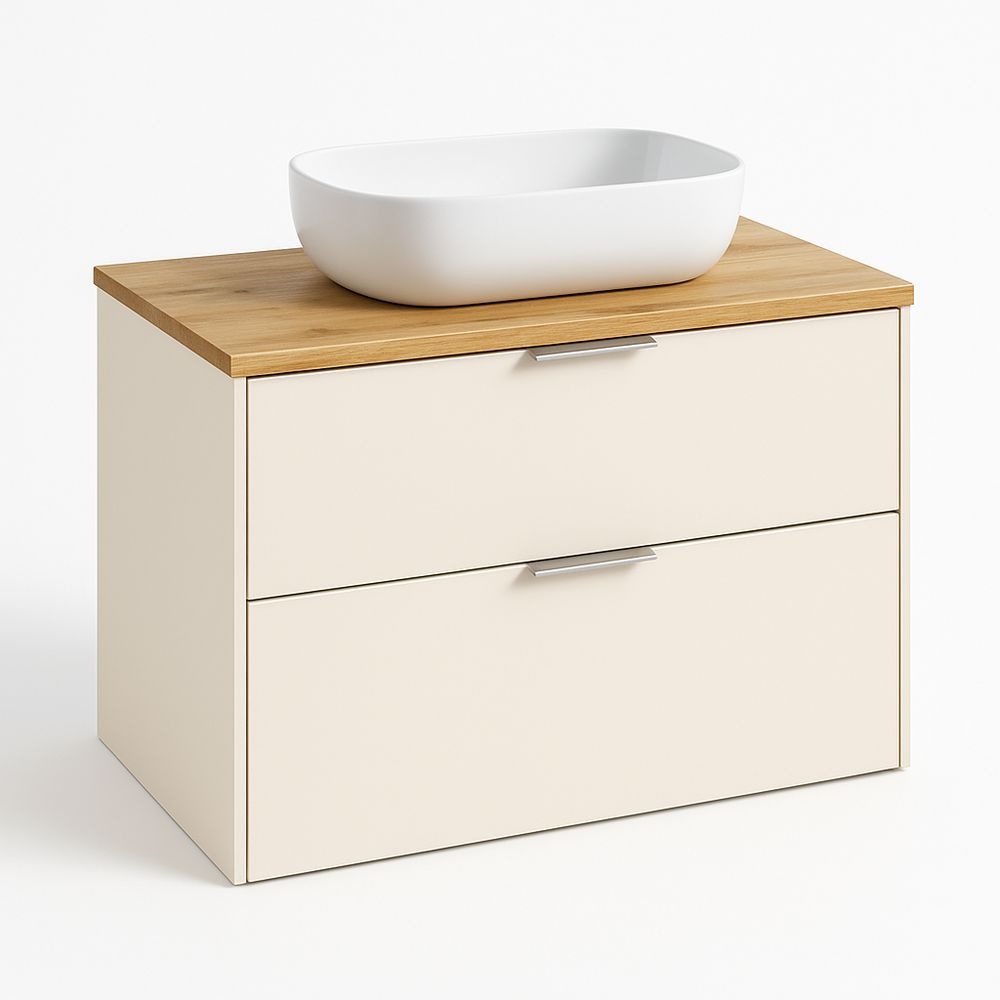 Armario de Madera MDF para Baño con Lavabo Blanco Moderno 80cm Beige