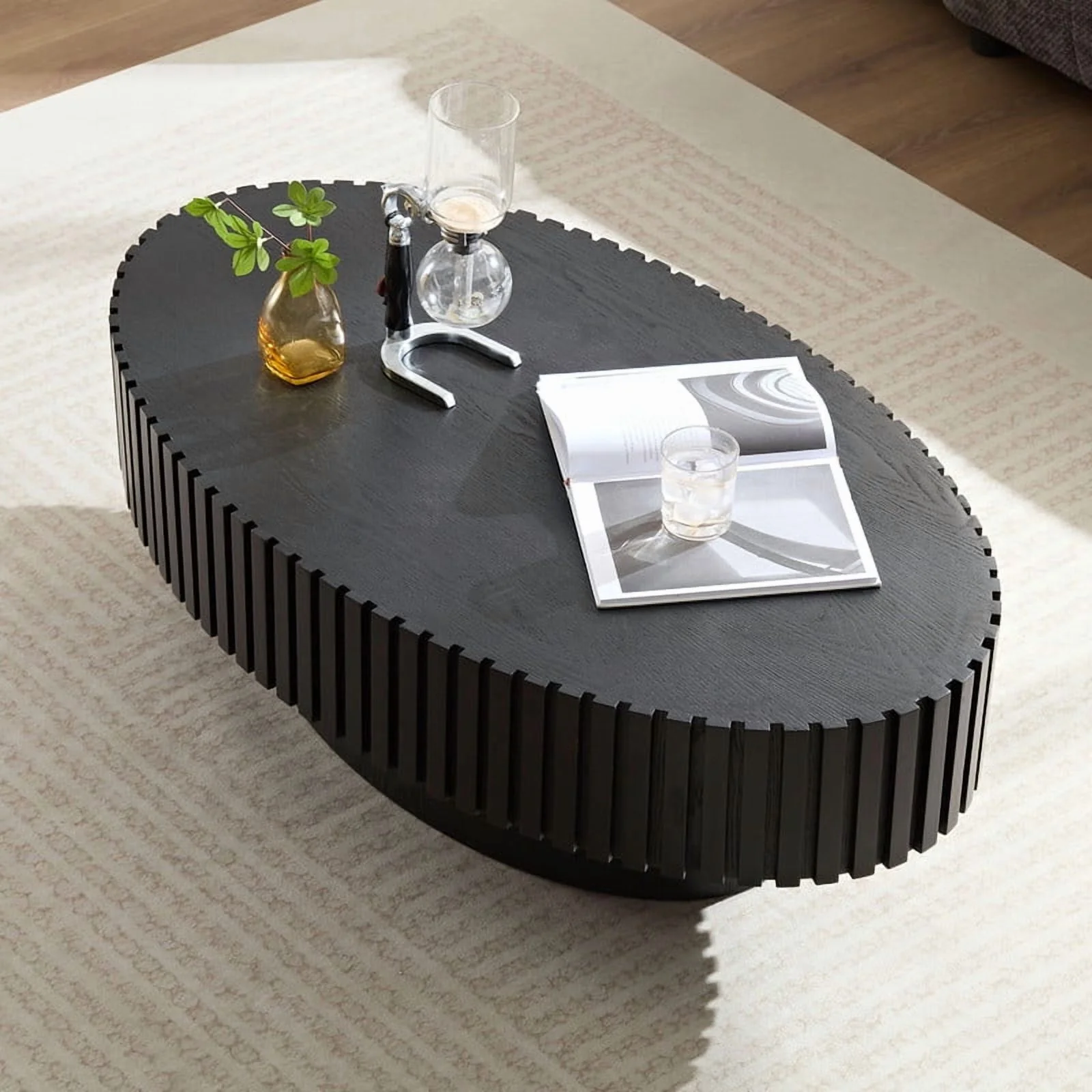 FFH 43.7 inch Oval Coffee Table for Living Room,Handcraft Rustic Corner Coffee Table Nature Wood Relief Sturdy Pedestal for Apartmen,Side Table Centre Table,Nature Wood - Image 77