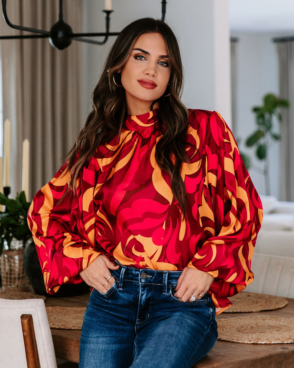 Taking It Back Printed Balloon Sleeve Top - Se7enfashion