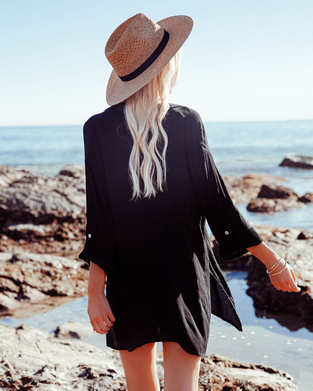 Jeanette Button Down Tunic Top - Black - Se7enfashion