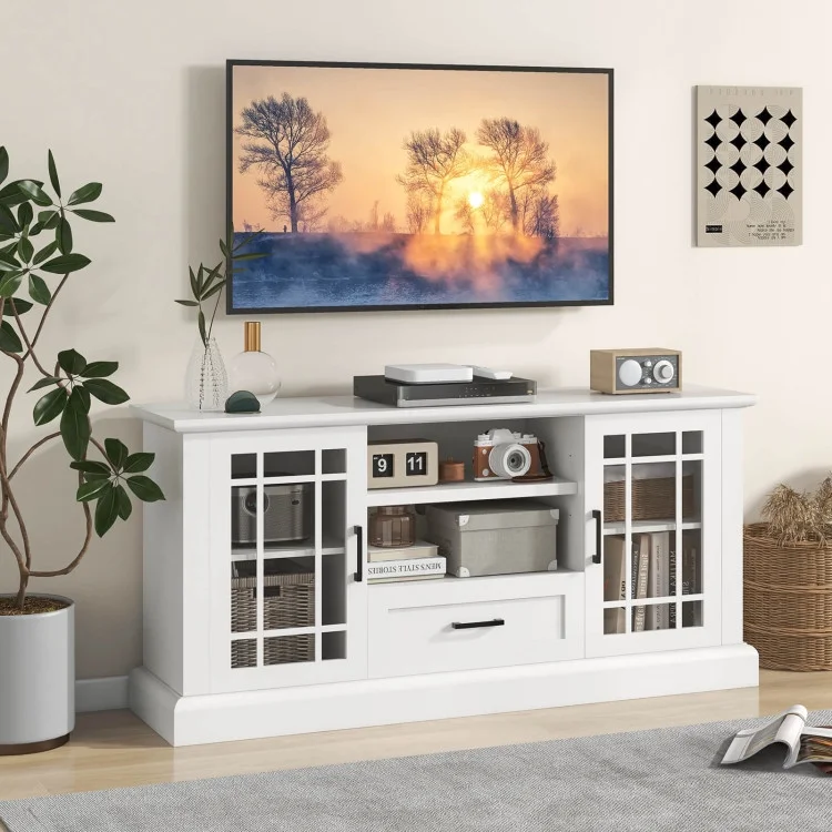 TV Stand for TVs up to 70 with Glass Doors Cubbies and Drawer - Image 3
