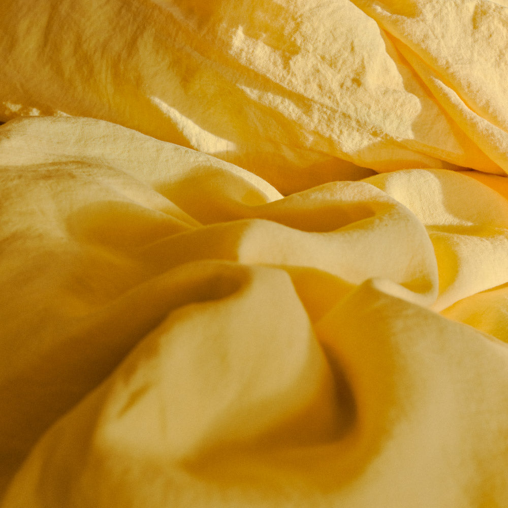 Drap plat en lin lavé - Jaune Citronnade