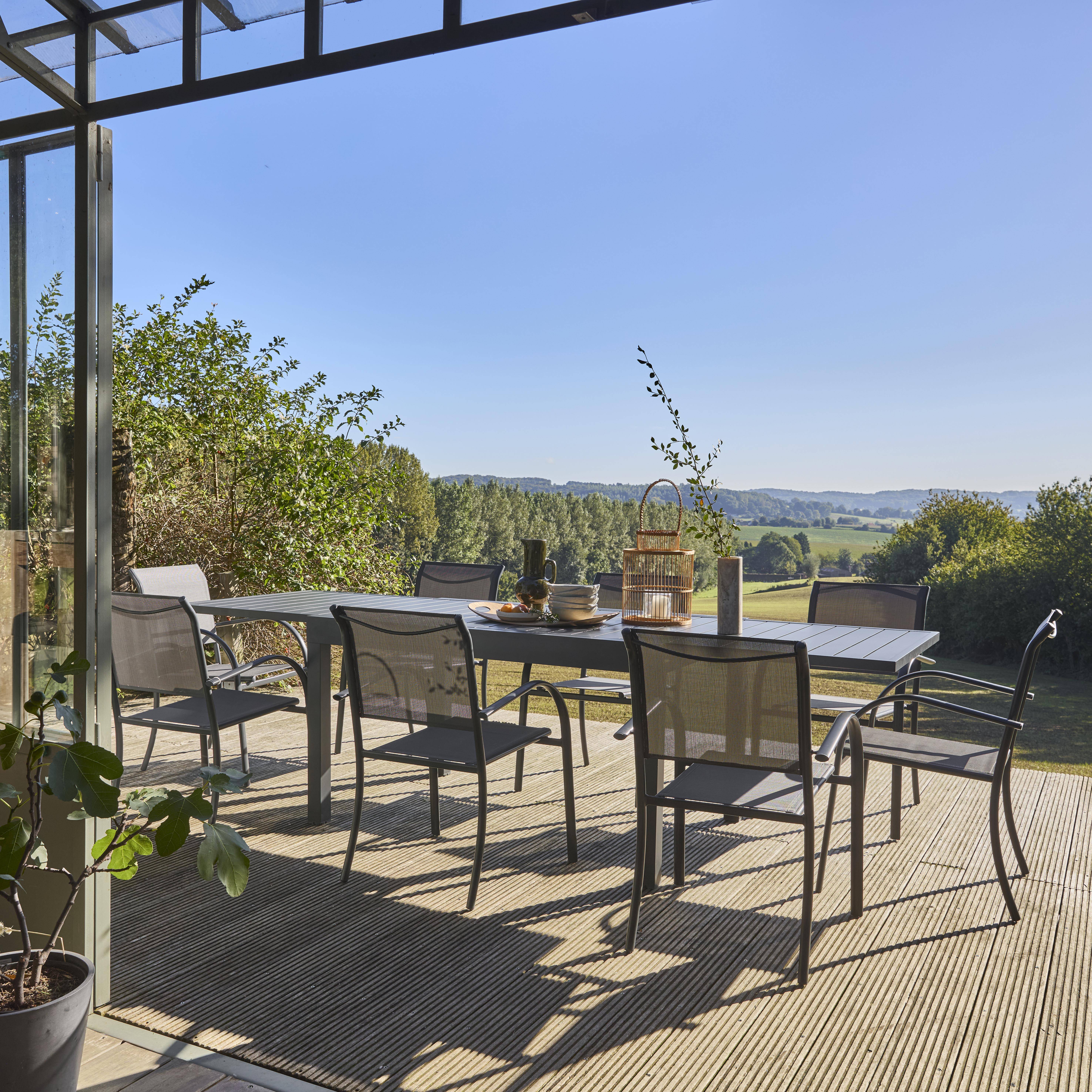 Elora - Mesa de jardín extensible de aluminio, 8 plazas