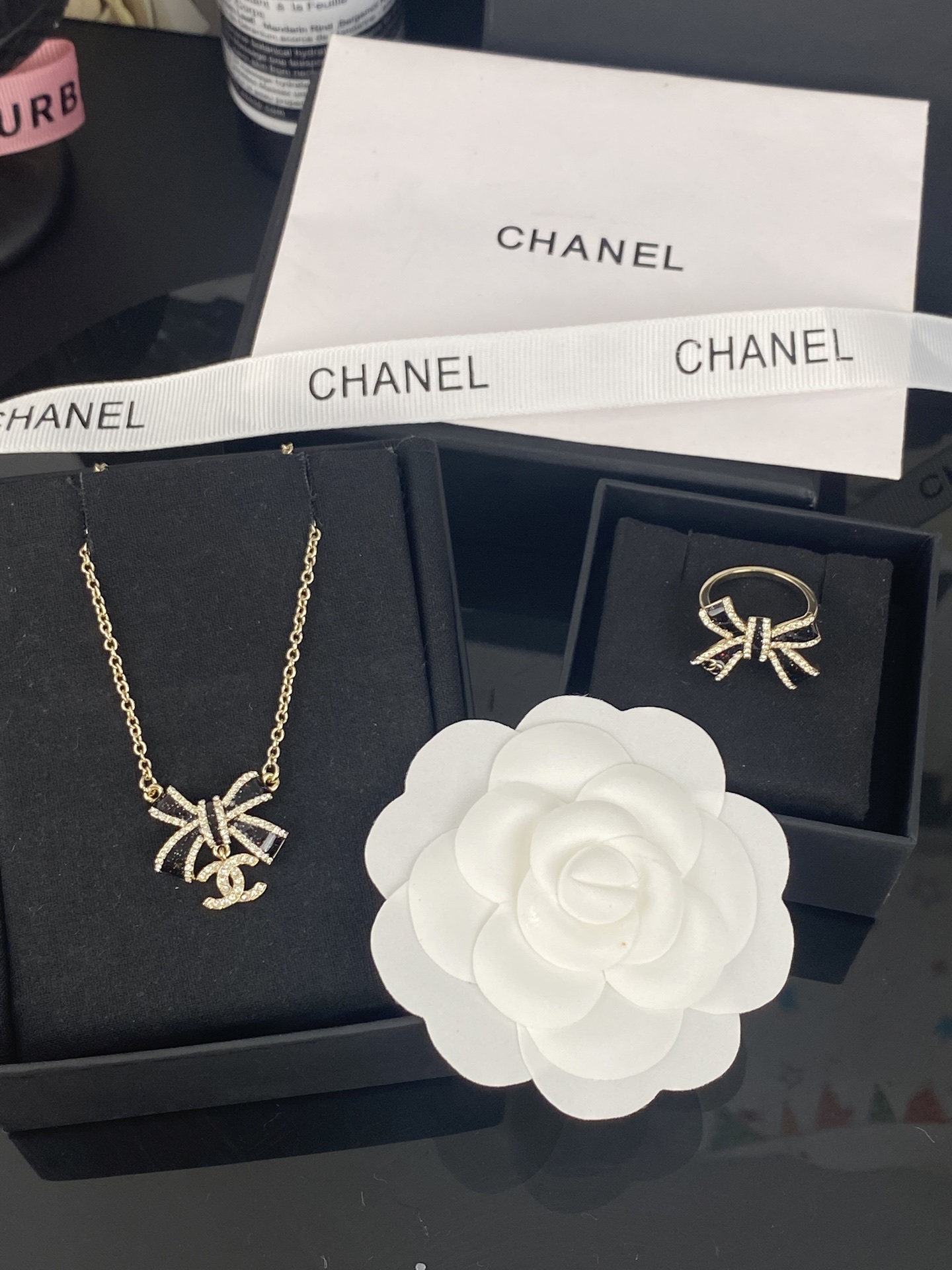 Chanel Black Bow CC Pendant Necklace and Bracelet - Original Replica Club