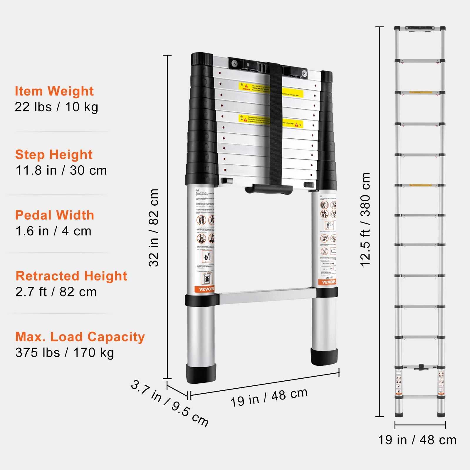BENTISM 12.5 FT Telescoping Ladder, Aluminum Collapsible Ladder with One-Button Retraction,375 LB Capacity,ANSI Certified | Portable for Home, RV, Loft Use - Image 2