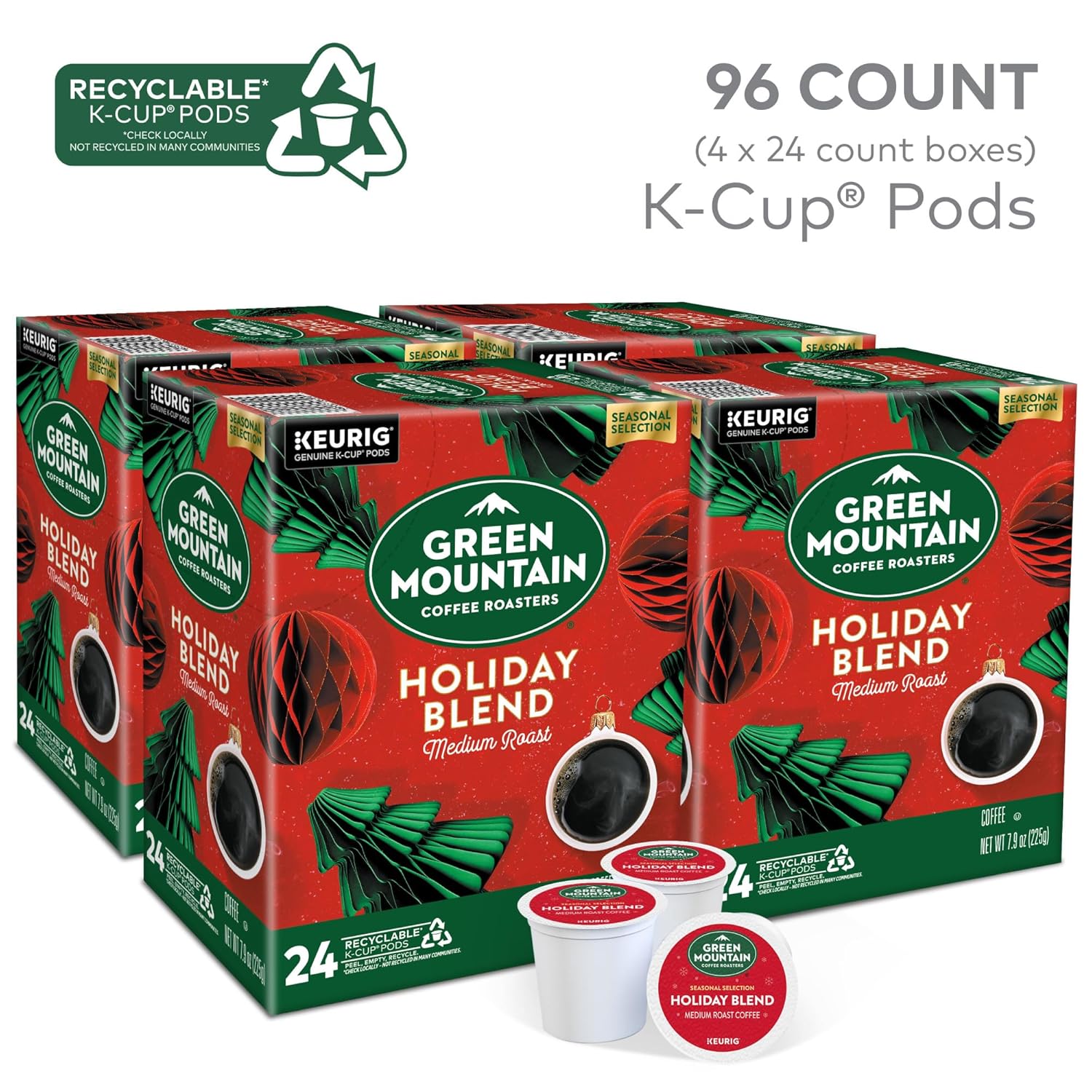 Green Mountain Coffee Roasters Holiday Blend. Keurig Single Serve K-Cup Pods. 96 Count