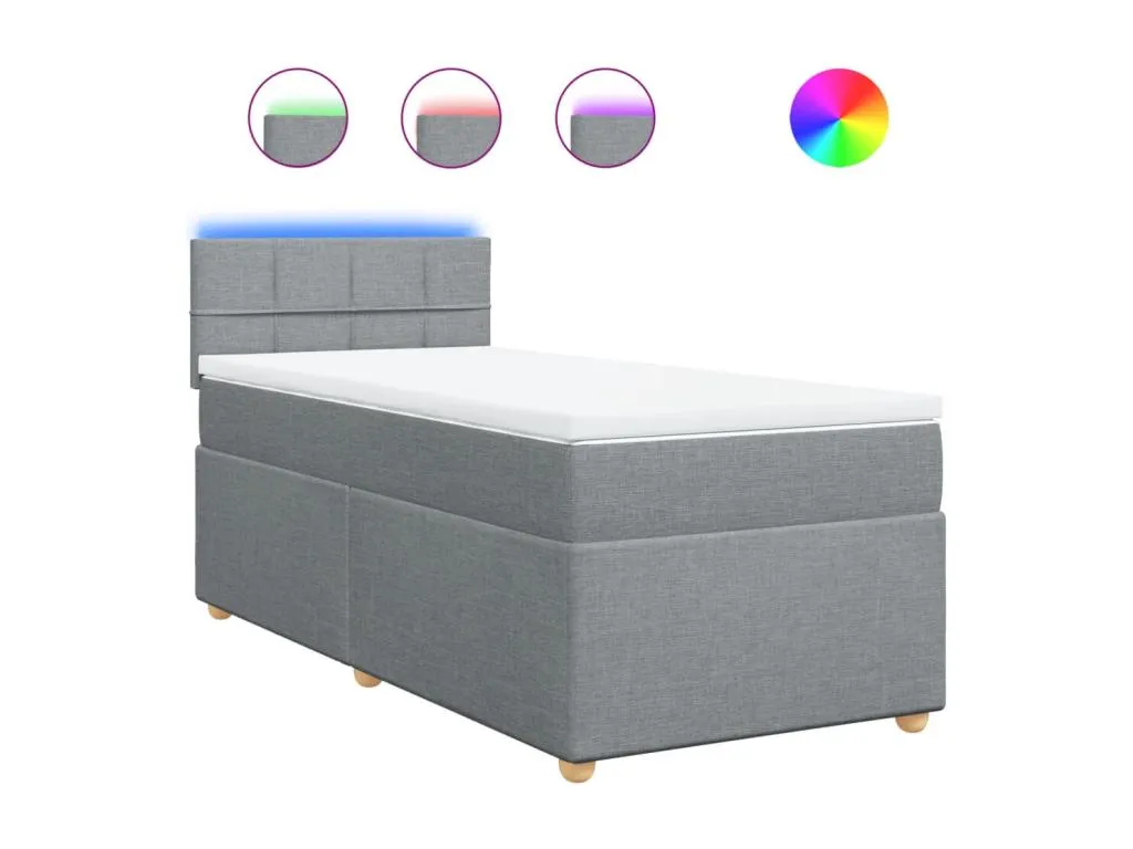 Cama box spring con colchón tela gris claro 90x190 cm wcf3522750