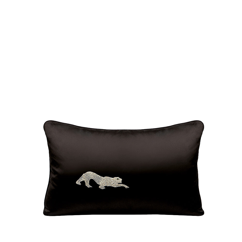 COUSSIN PERLÉ PANTHÈRE PETIT MODÈLE - SOIE NOIRE, PERLÉ ARGENT, PETIT MODÈLE
