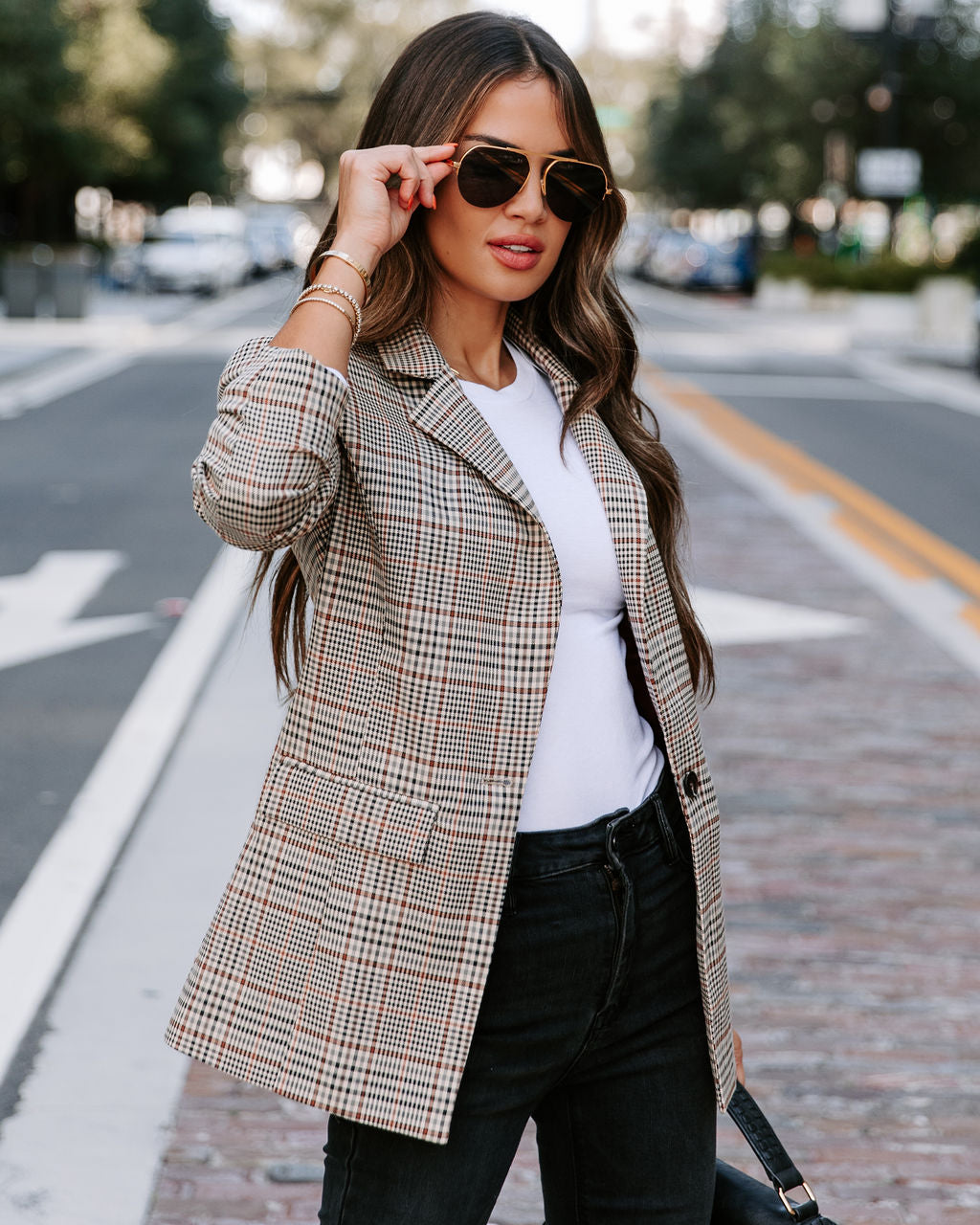 Central Park Strolls Plaid Pocketed Blazer - Se7enfashion