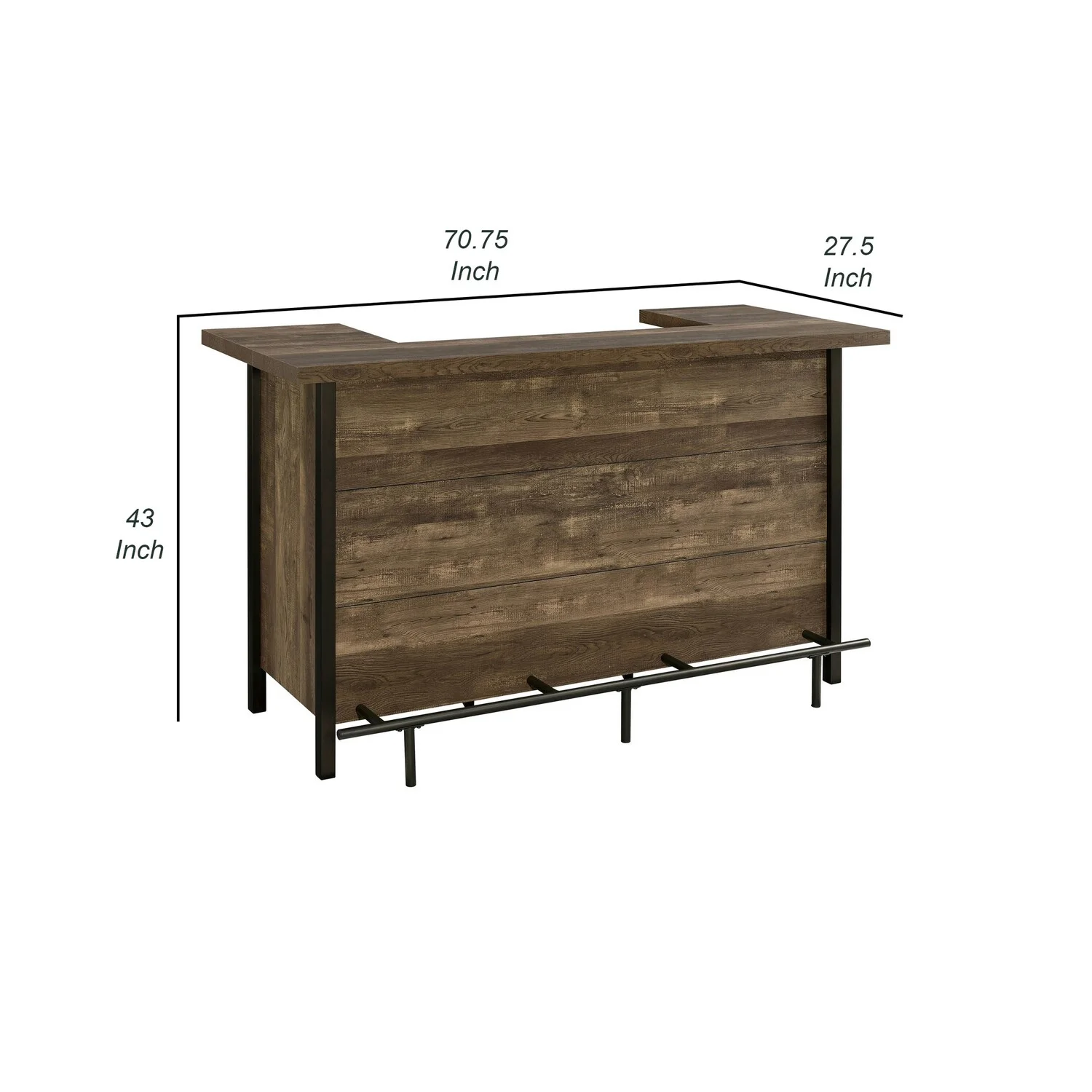 71 Inch Rectangular Home Bar Serving Unit Storage Shelves 2 Tiers Brown - Image 7