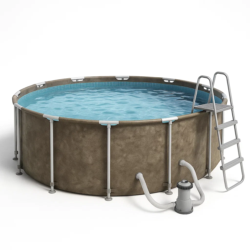Piscina tubular redonda desmontable acero 298x96 cm color piedra con filtro y escalera DQNLkox250mg