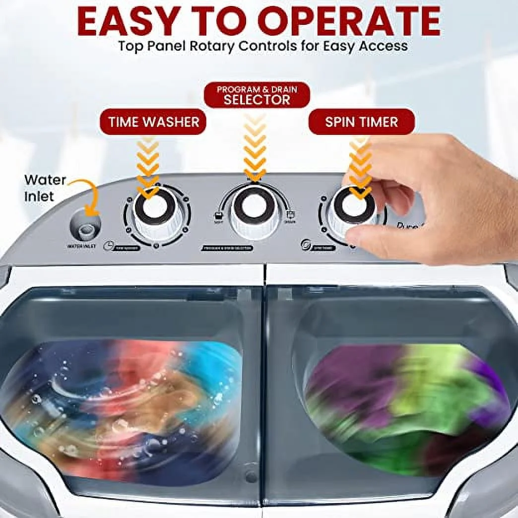 Pyle Pure Clean 110 Volt 2 in 1 Compact and Portable Washer and Dryer, Gray - Image 4