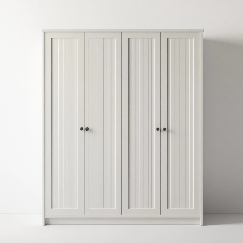 Armario de dormitorio de madera blanco con cuatro puertas y diseño clásico para almacenamiento organizado TY8608072