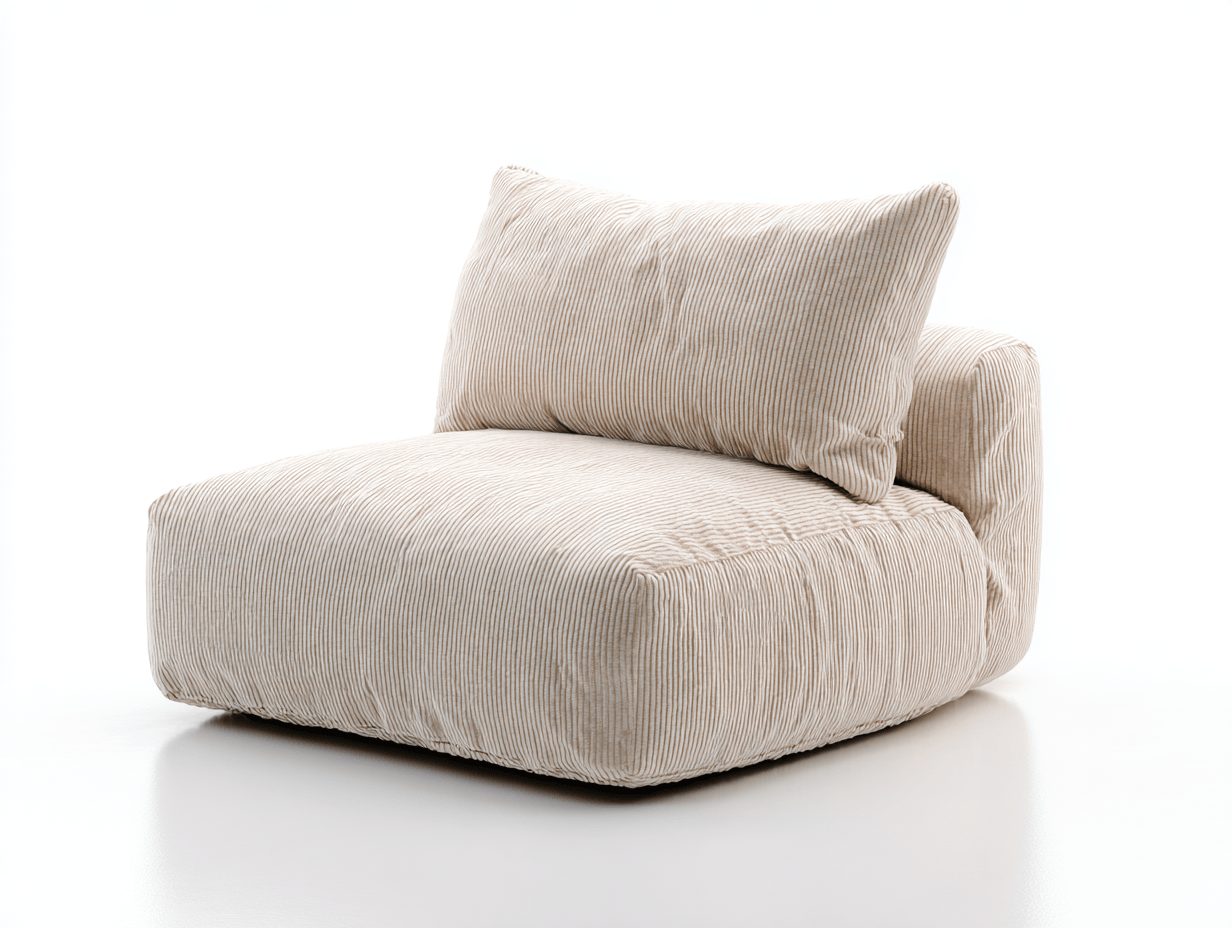 Sillón ancho sin brazos de pana beige 110×100×78 cm - con un cojín de respaldo - estilo moderno