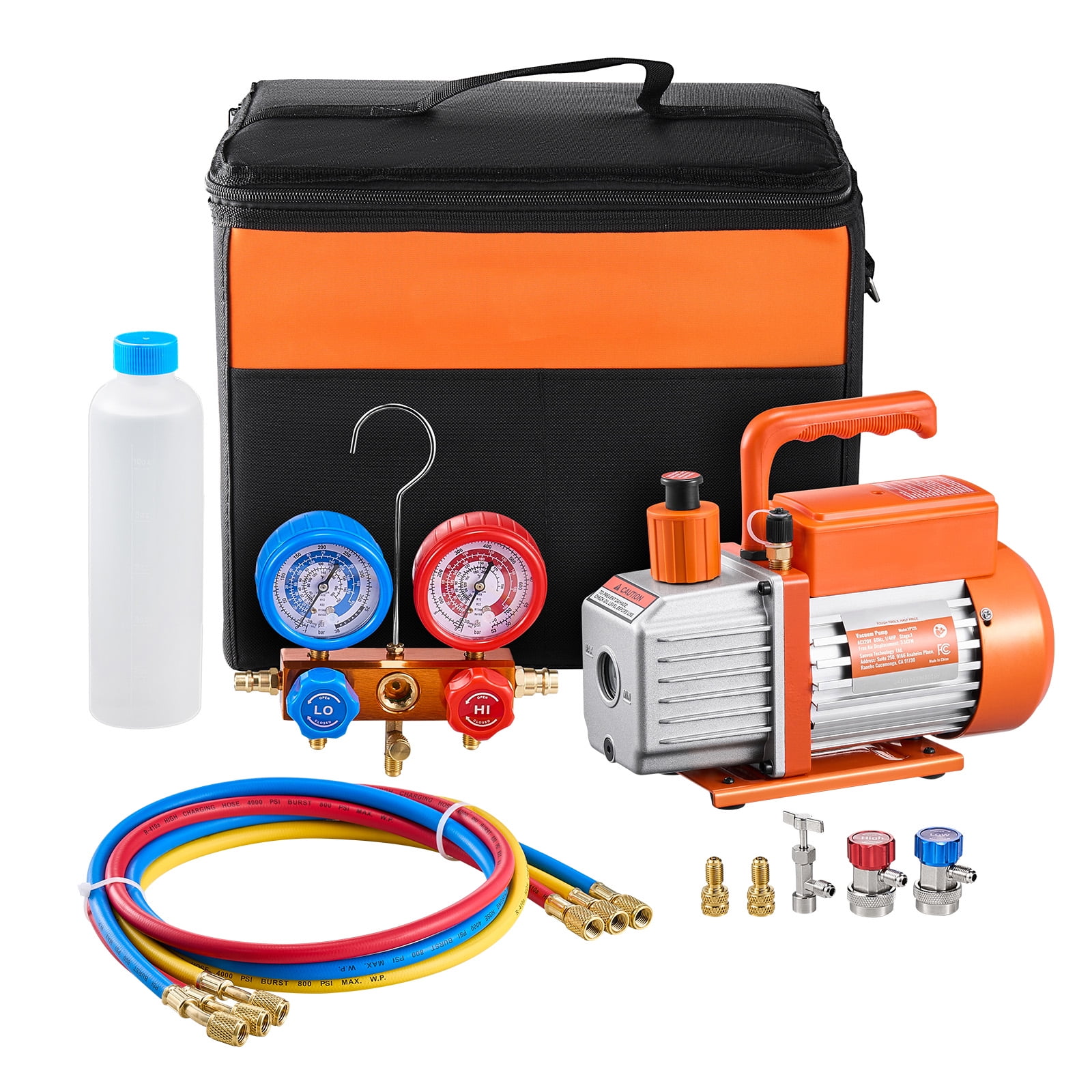 KFFKFF 3.5 CFM AC Vacuum Pump and Gauge Set, Single Stage Rotary Vane HVAC Air Vacuum Pump, A/C Refrigerant Manifold Gauge Kit, with Hoses, for R134a, R12, R22, R502a, R410A, R404, R407C Refrigerants - Image 6
