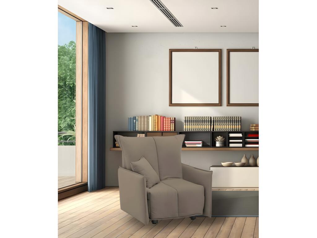 Sofa cama Confortzx - Sofá individual - 100 por ciento Made in Italy - Sillón de salón con apertura trolley - en tela acolchada - con reposabrazos estándar - Cm 110x90h85 - Tórtola