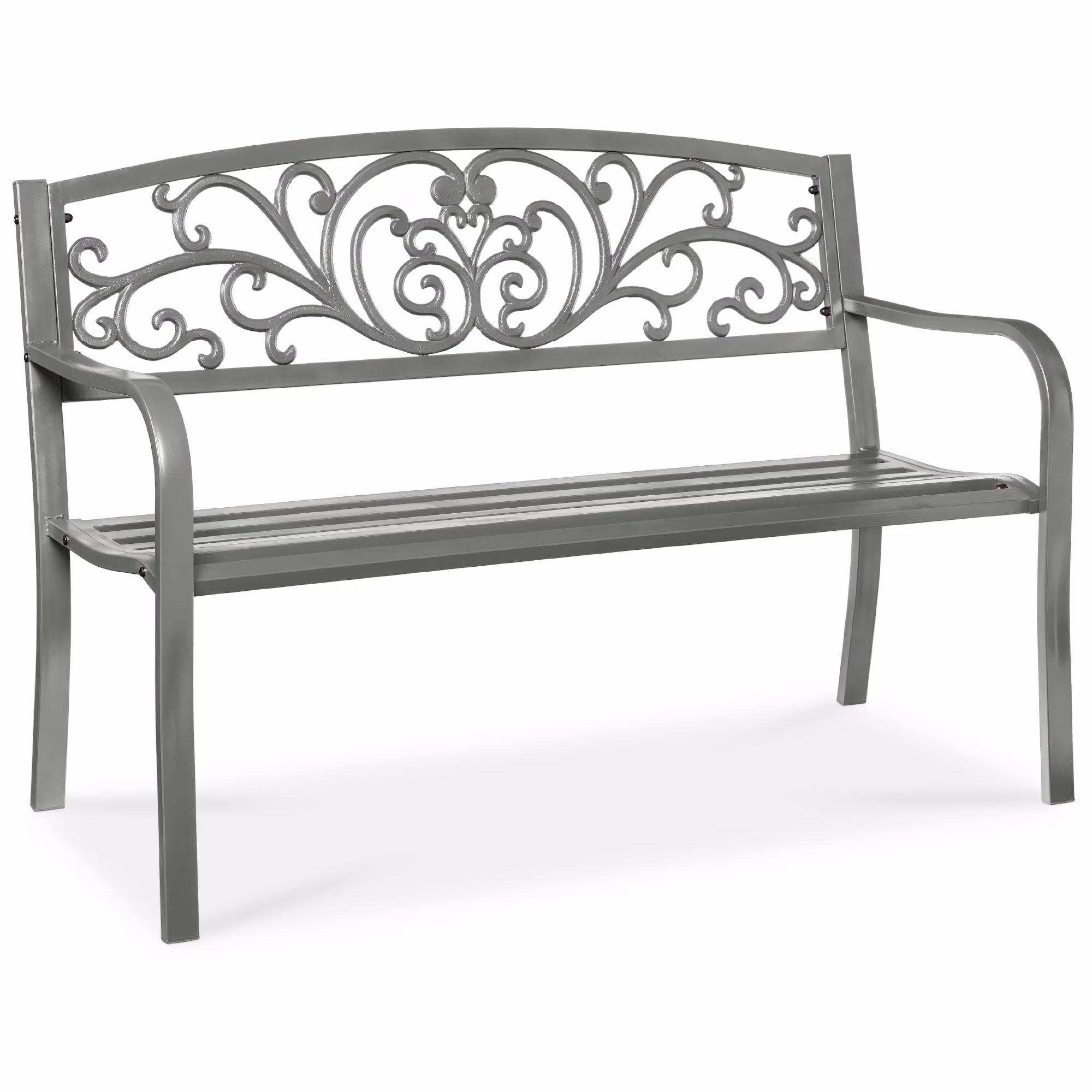 Best Choice Products Outdoor Steel Bench Garden Patio Porch Furniture w/ Floral Design Backrest - Black - Image 20