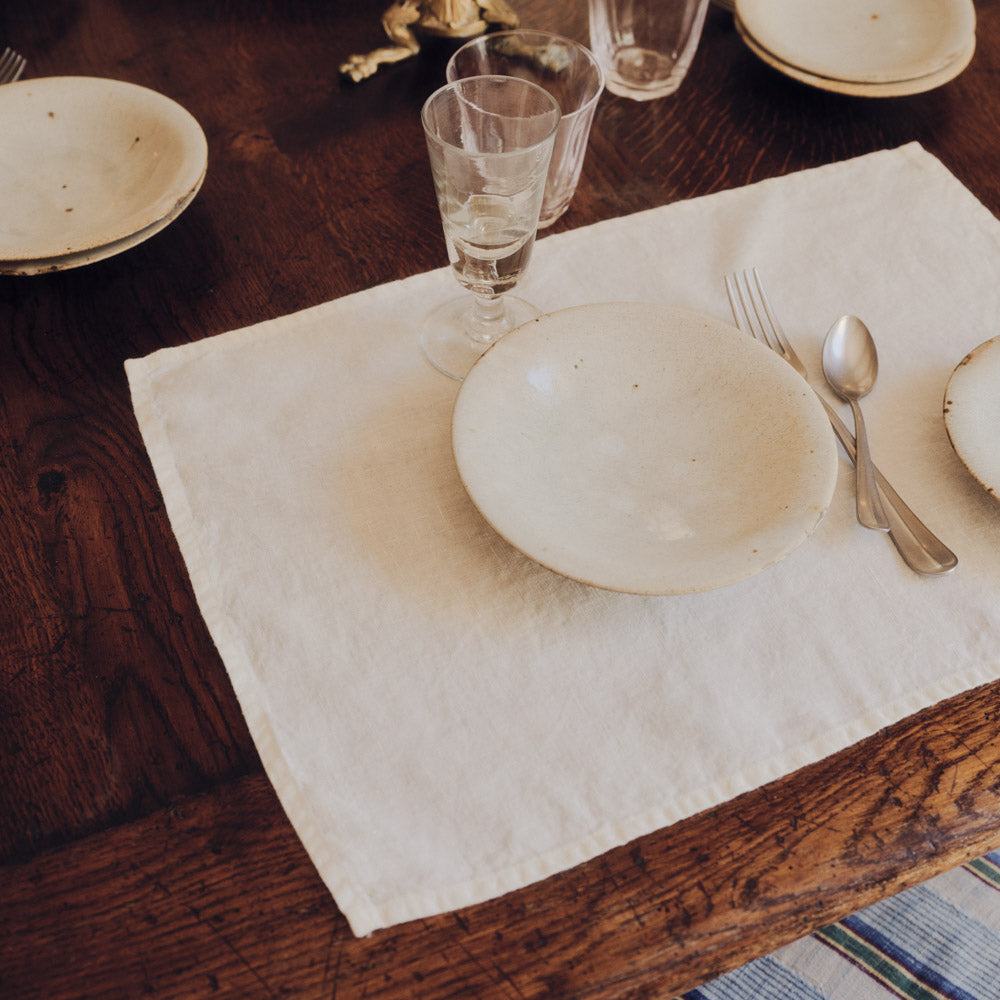 Set de table en lin lavé - Blanc Coquillage
