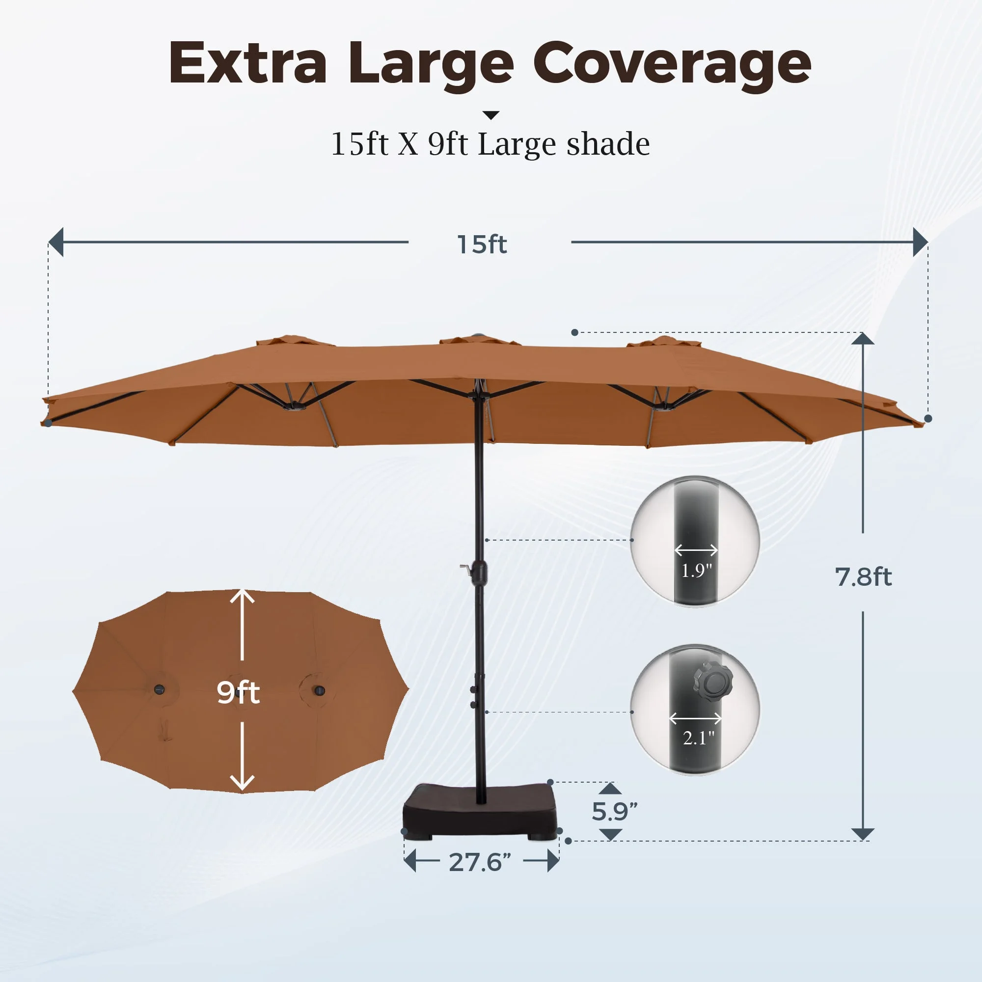 Alpha Joy 15ft Outdoor Patio Umbrella Extra-Large Double-Sided Garden Umbrella with Crank Handle and Base - Smoky Gray - Image 43