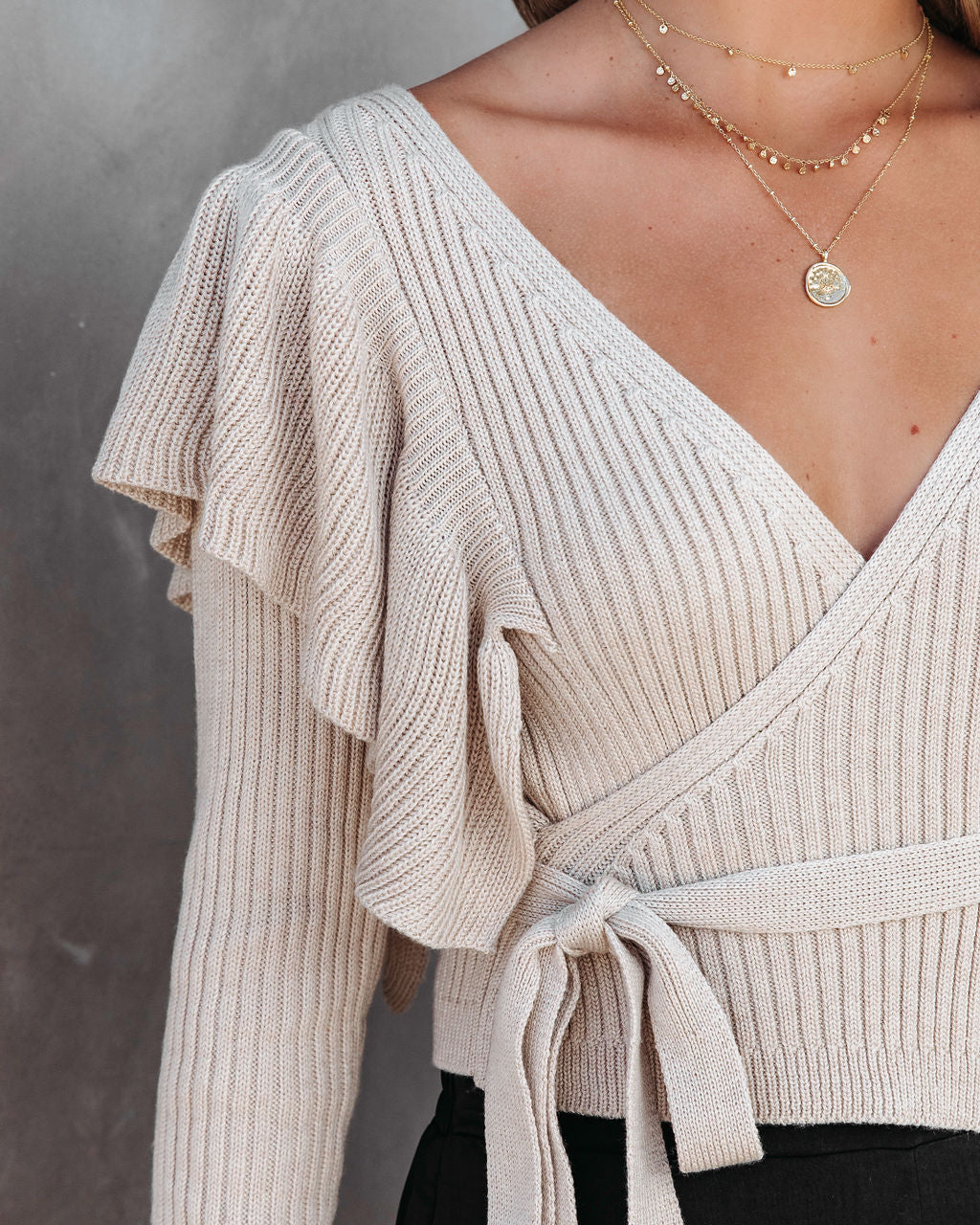 Myra Knit Ruffle Sweater Top - Beige - Se7enfashion