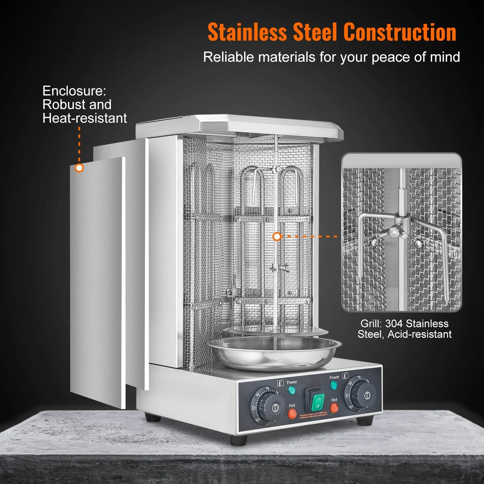 KFFKFF Electric Vertical Chicken Grill Machine Countertop BBQ Rotisserie Stainless Steel Body with 2 Burners for Restaurant Dinner Home Kitchen