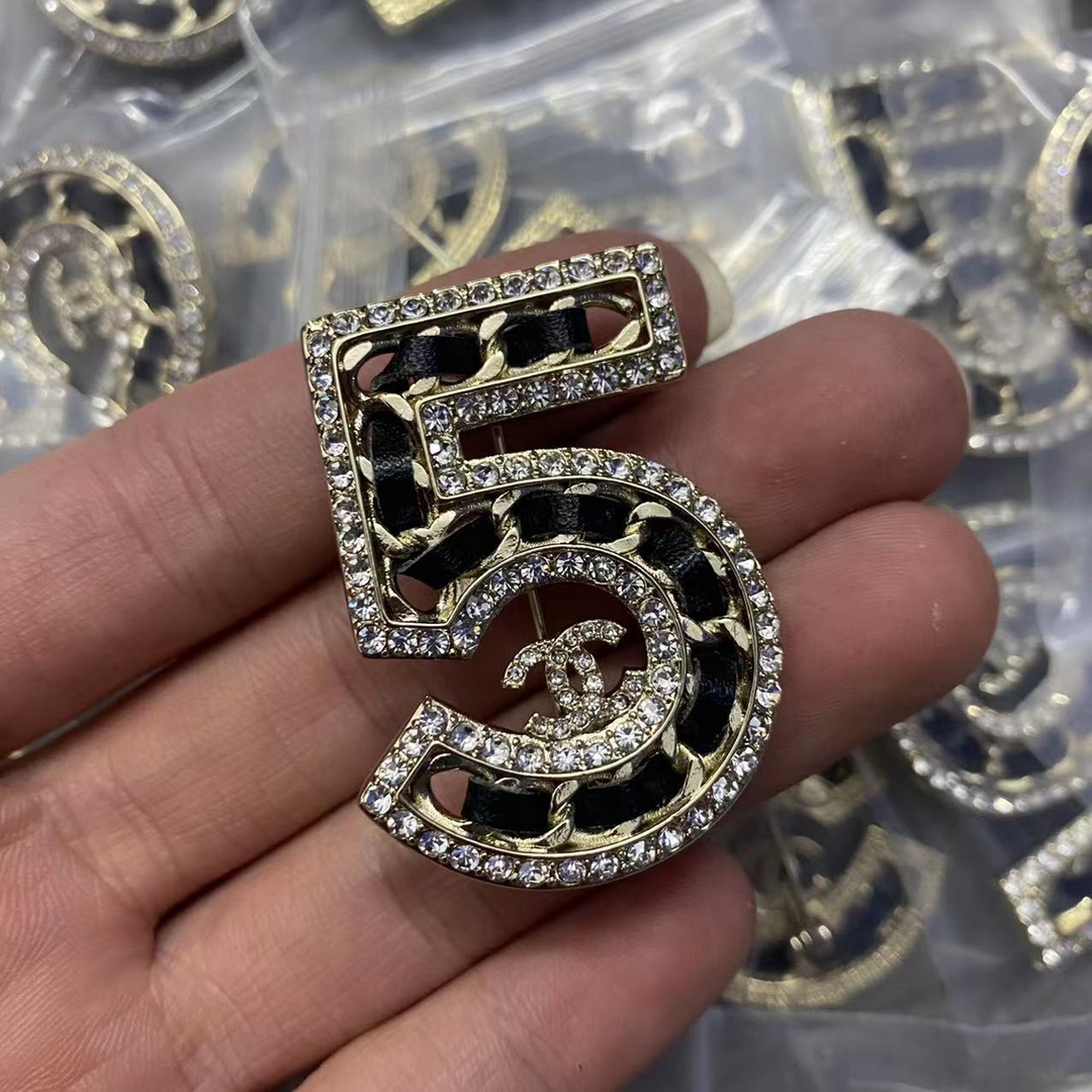 Chanel Large Gold and Leather NO.5 Brooch - Original Replica Club