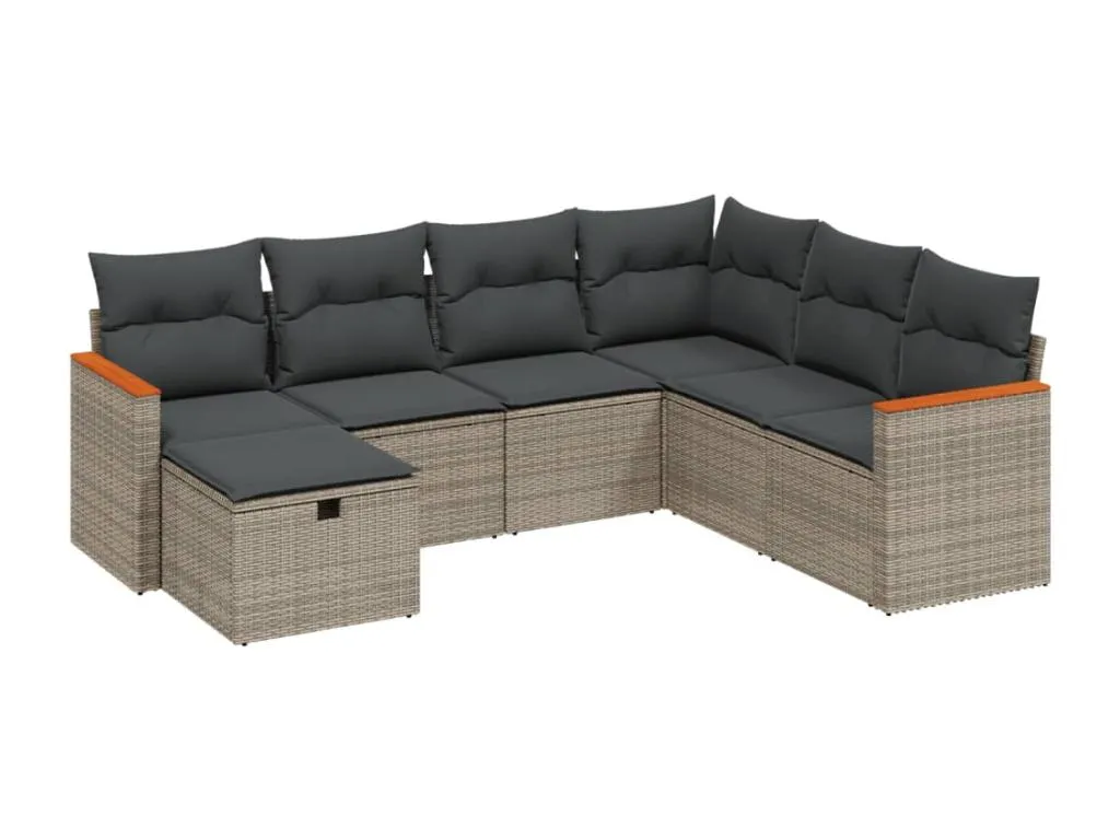 Patriciabaezcasa Set de sofás de jardín 7 piezas con cojines ratán PE gris