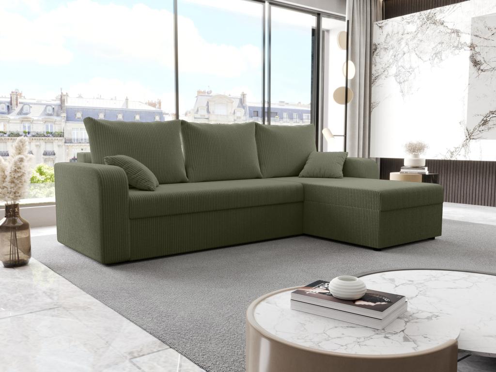 Sofá rinconera y reversible en terciopelo verde caqui