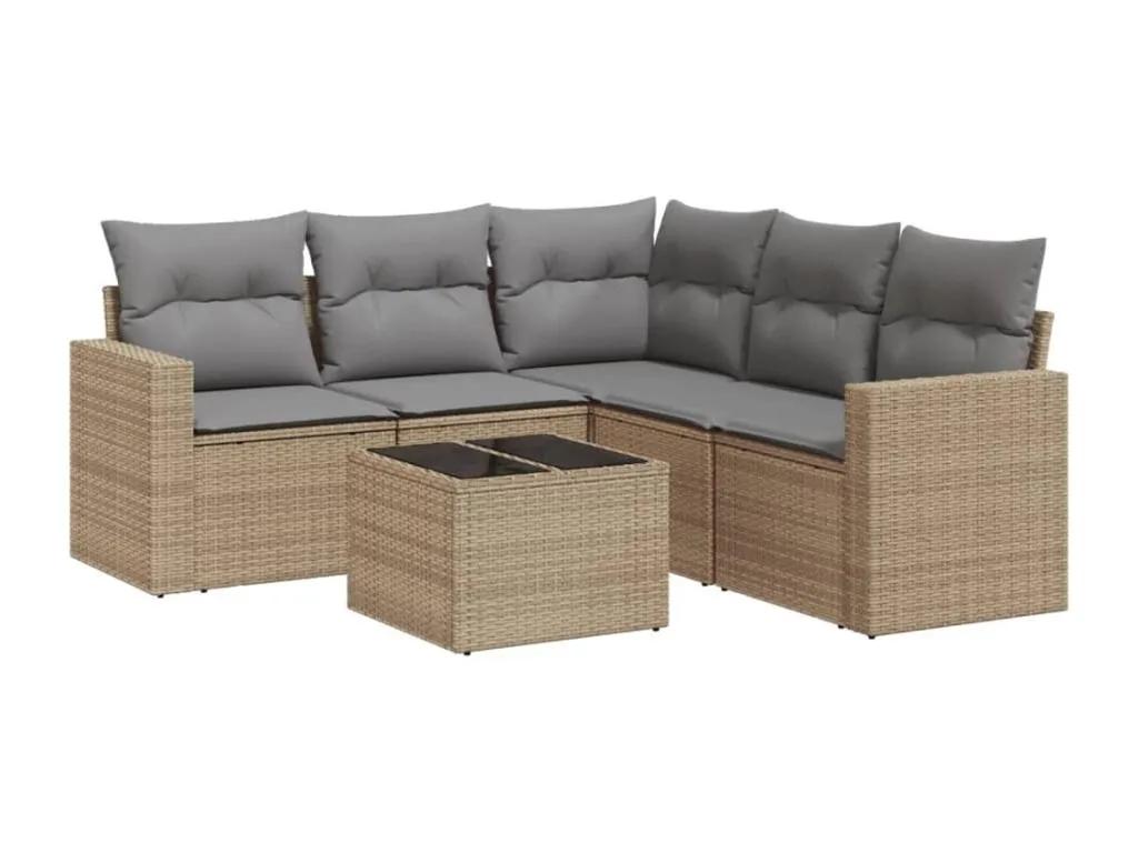 Juego de sofás jardín con cojines 6 piezas ratán sintético beige 57709WJJA