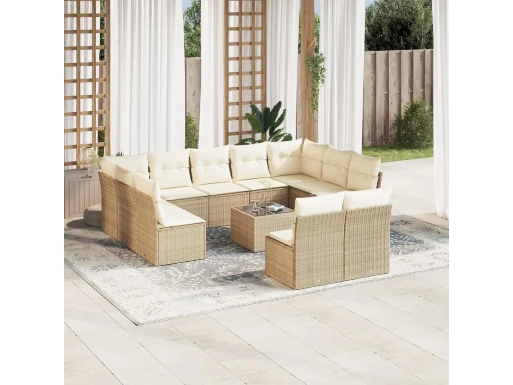 Set de sofás de jardín 12 pzas y cojines ratán sintético marrón
