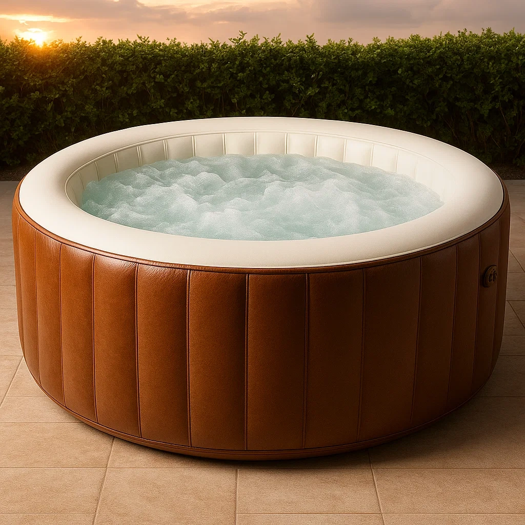 Spas hinchables 196x196x71 cm 4 plazas redondo marrón/blanco UaTNYbt316OF