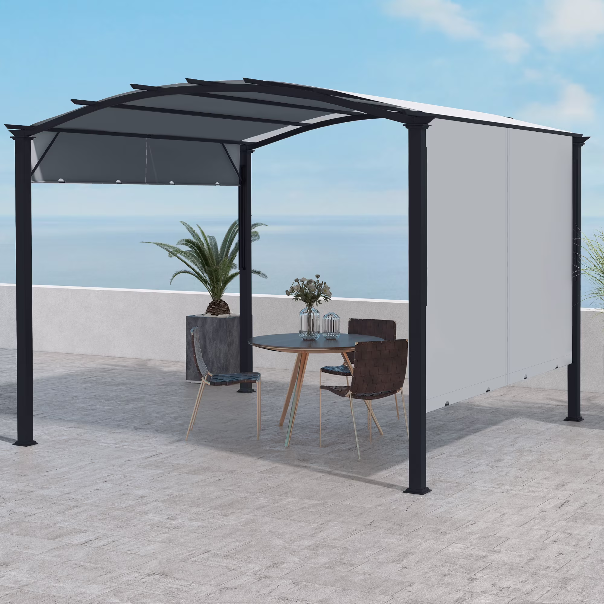 Outsunny 11' x 11' Outdoor Retractable Pergola Canopy, Sun Shade Canopy Patio Metal Shelter for Garden Porch Beach, Beige - Image 3