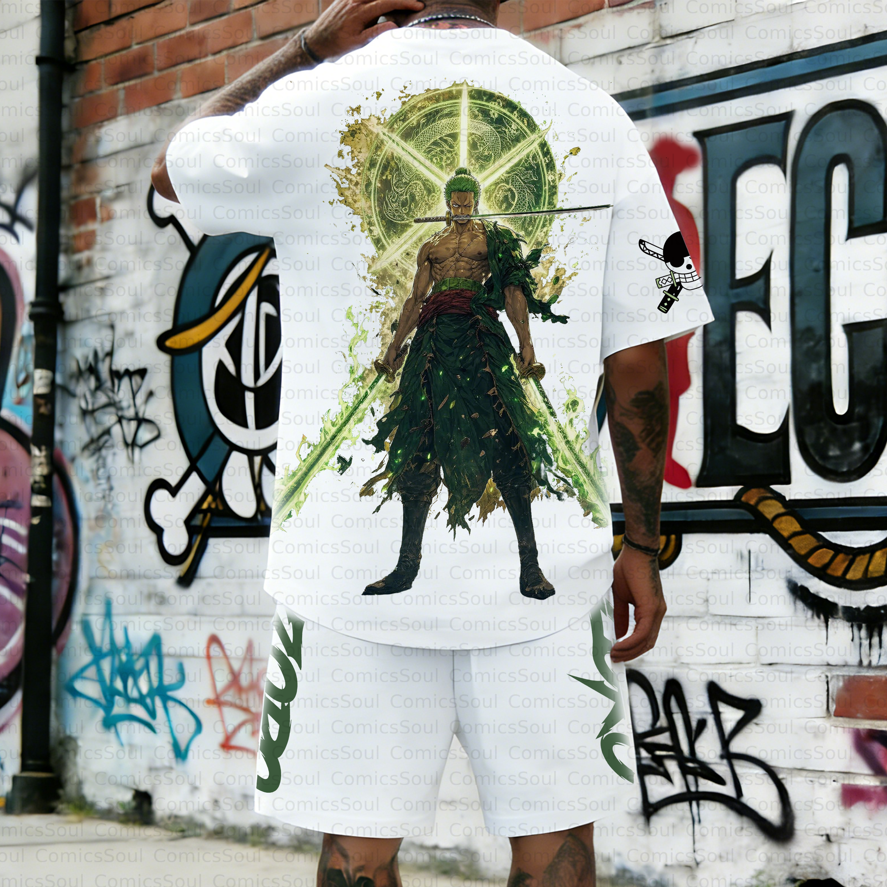 Unisex Anime Inspired Vintage T-shirt& Shorts 2 Pieces Set