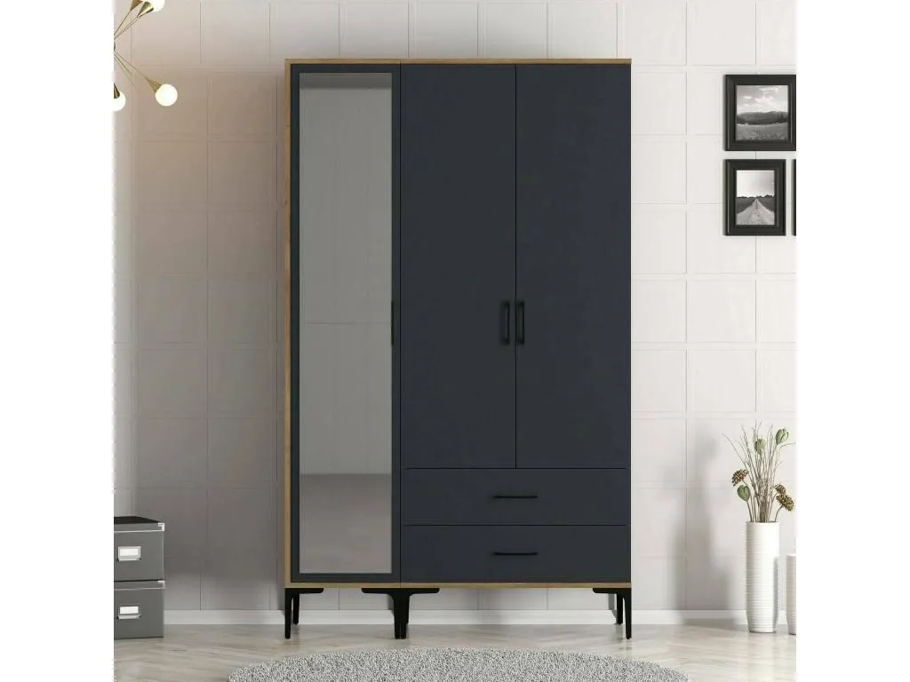 Armario 3 puertas Homepleno Muebles de dormitorio Vestidor Armario de ropa 120x201h48 cm Nogal y Antracita isnd07655
