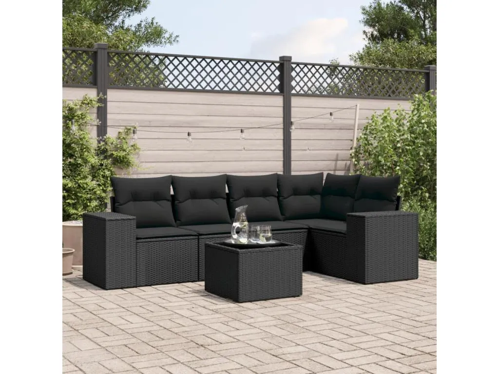Set de sofás de jardín 6 piezas y cojines ratán sintético negro 07378POAC