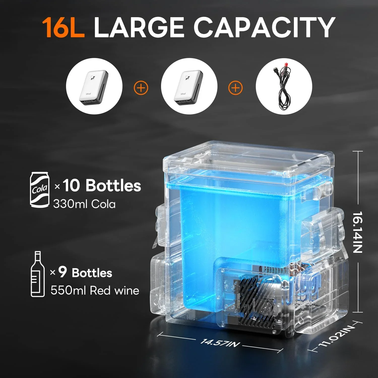 Litheli 16L Backpack Refrigerator, Portable Electric Fridge Freezer Compressor Cooler for Fast Cooling Down to -4��F with Ergonomic Backpack Design for Camping, Road Trips, RV, Boat, Beach