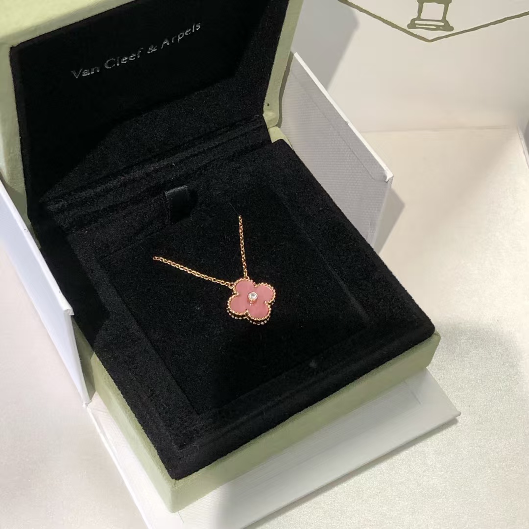VCA Rhodonite Vintage Alhambra Diamond 2021 Holiday Pendant Necklace - Original Replica Club