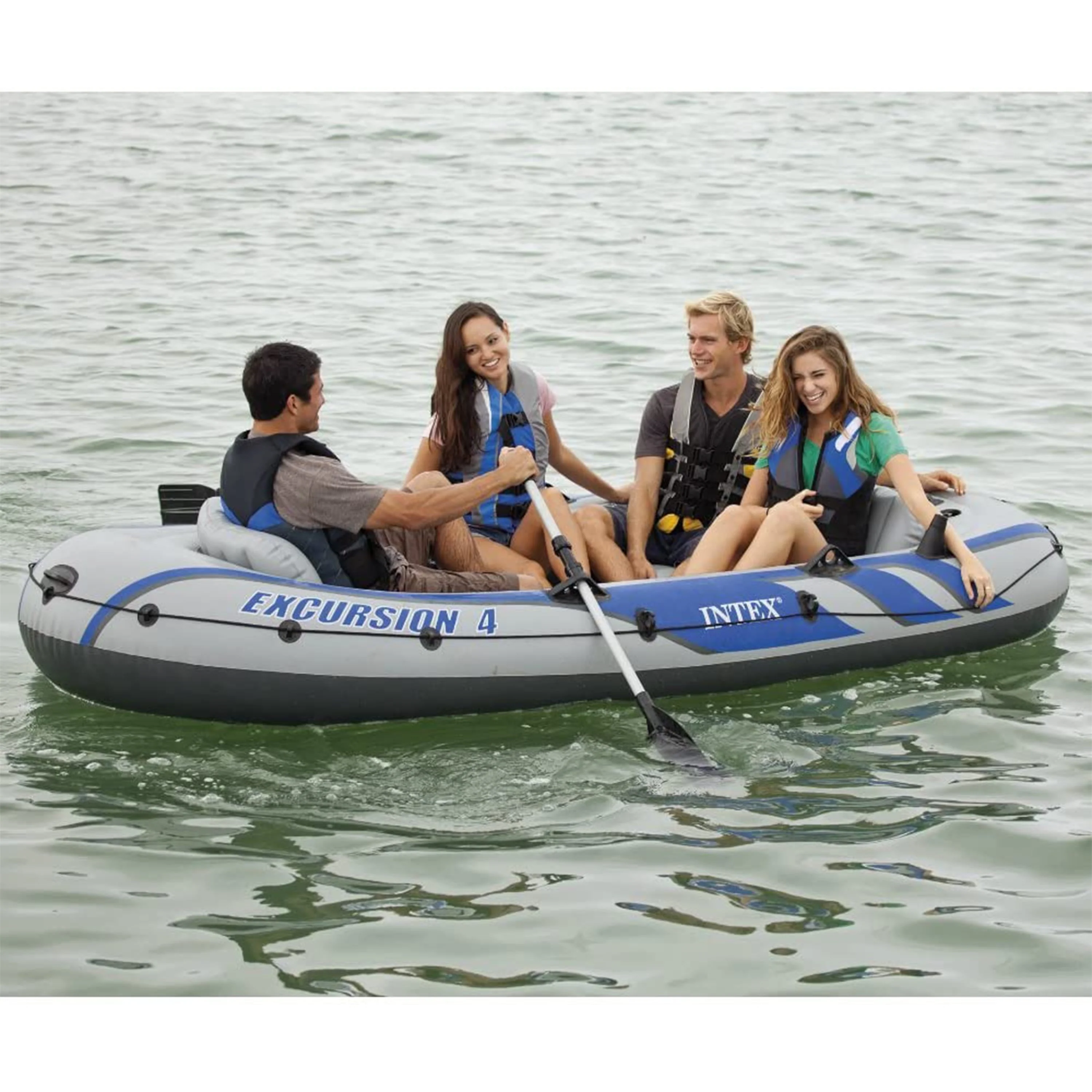 Intex Excursion 4 Person Inflatable Rafting and Fishing Boat Set with 2 Oars - Image 9