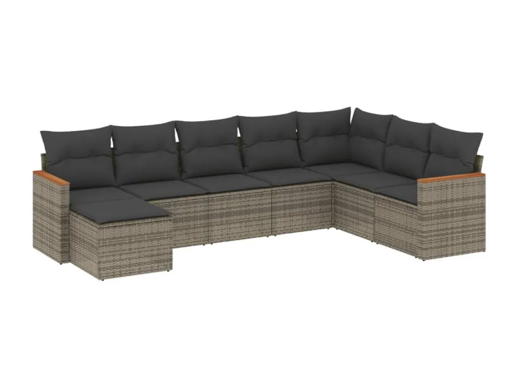 Set de sofás de jardín Biocasahogar de 8 piezas con cojines en ratán sintético gris IJ9191491