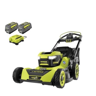 Ryobi 40V HP Brushless 21-in Self-Propelled AWD Lawn Mower – Whisper Series – Includes (2) 6.0Ah Batteries and Charger