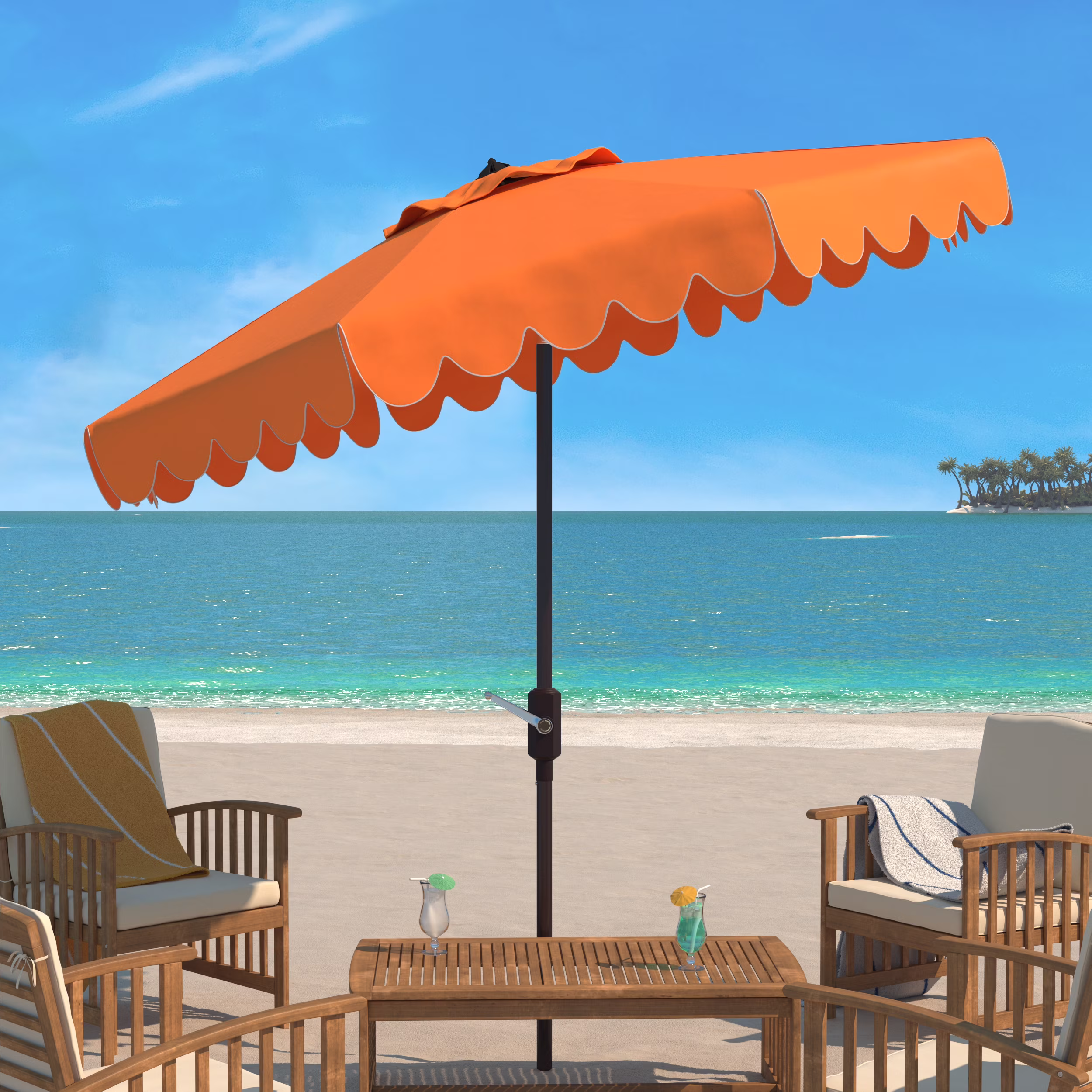 Safavieh Venice 9' Market Crank Tilt Patio Umbrella, Navy/White - Image 16